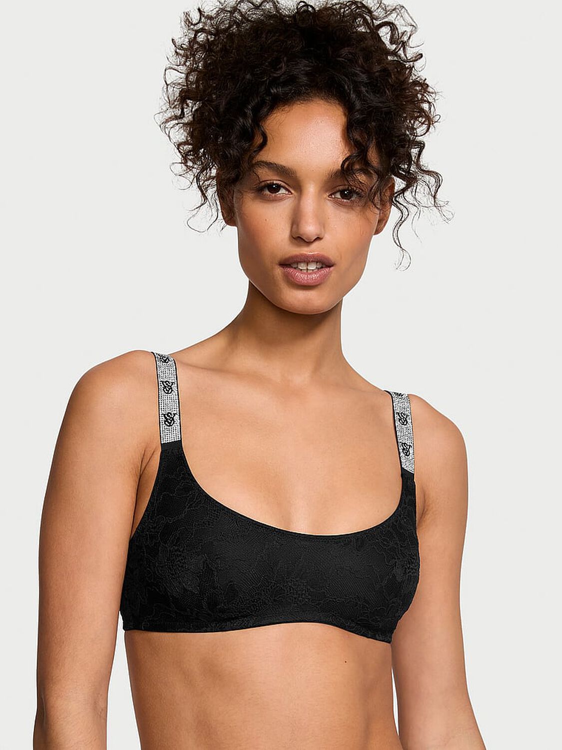 vs Very Sexy Shine Strap Lace Scoop Bralette Black 1 of 3 