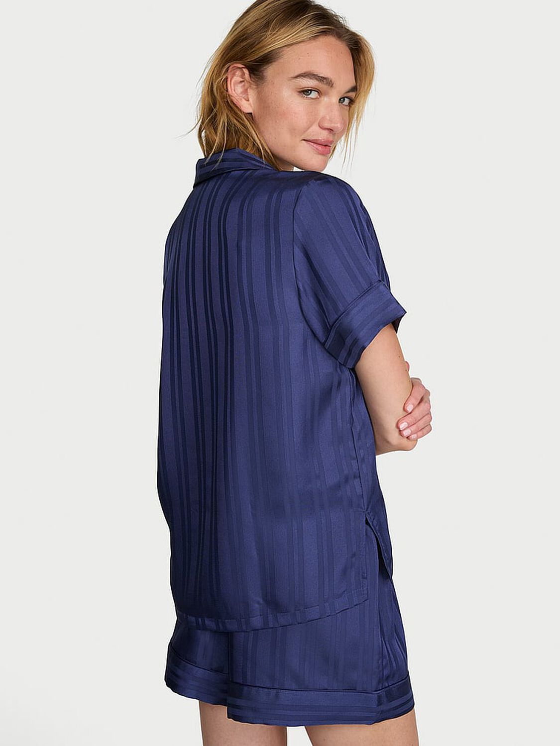 vs Victoria's Secret Signature Satin Short Pajama Set Ink Blue 2 of 2 