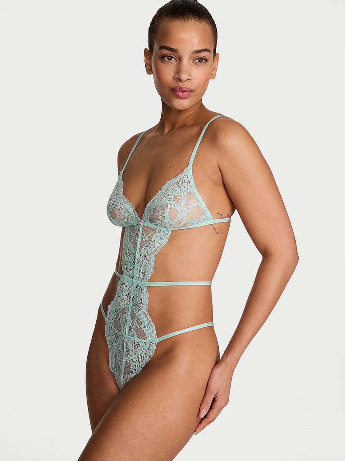 vs Dream Angels Dare to Dream Lace Strappy Triangle Teddy Canal Blue 1 of 3 