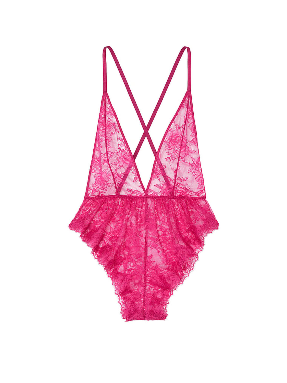 vs Victoria's Secret Rose Lace Plunge Flutter Romper Cherry Blossom 3 of 4 