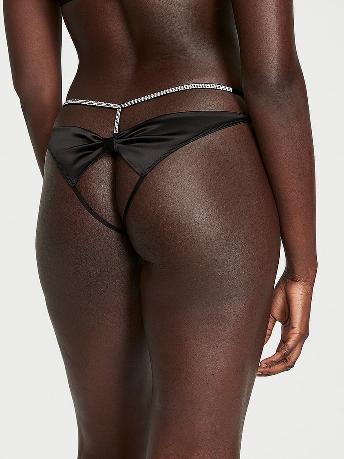 vs Very Sexy Shine Bow Satin Open-Back Brazilian Panty Black 2 of 4 