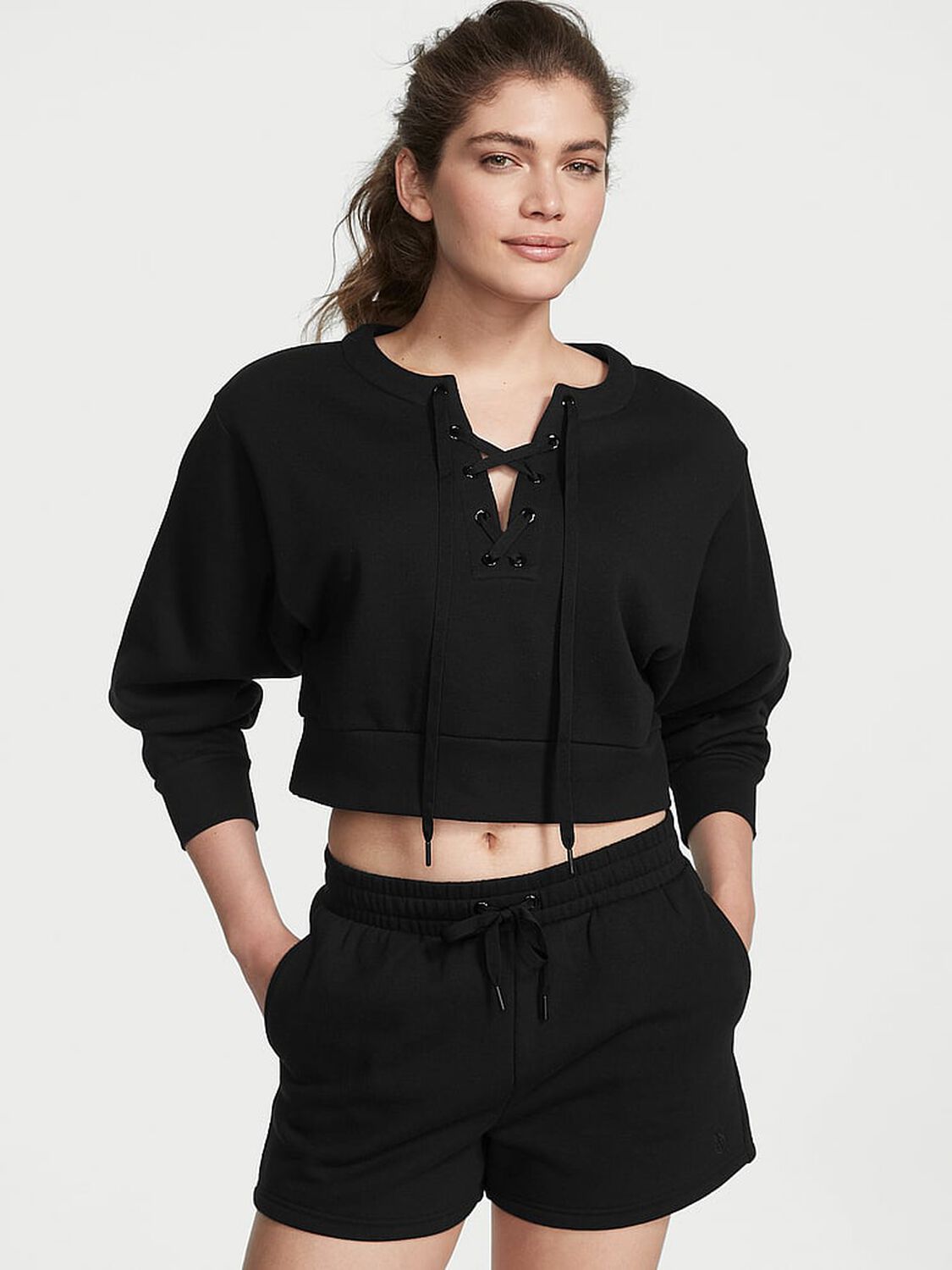 vs Victoria's Secret Cotton High-Rise Fleece Shorts 1 of 3 