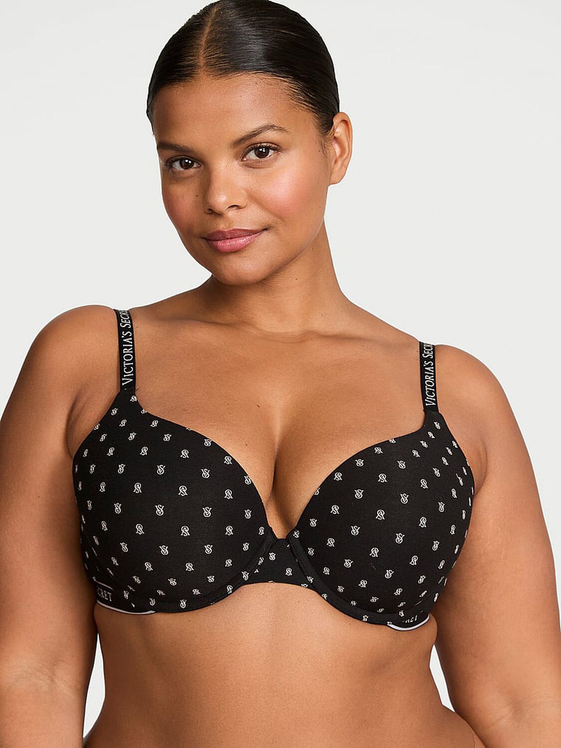 vs The T-Shirt Push-Up Perfect Shape Cotton Bra Black Logos 1 of 3 