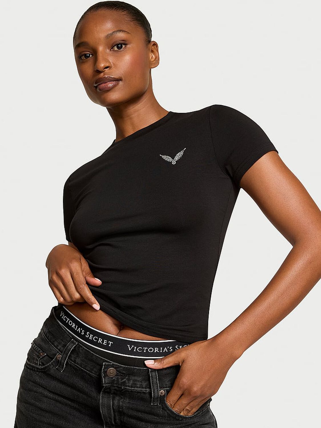 vs Angel Essentials Stretch Cotton Fitted Tee Pure Black 1 of 2 