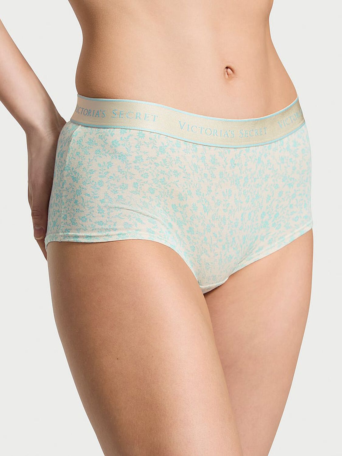 vs Cotton Logo Cotton Boyshort Panty Blue Scattered Floral 1 of 2 