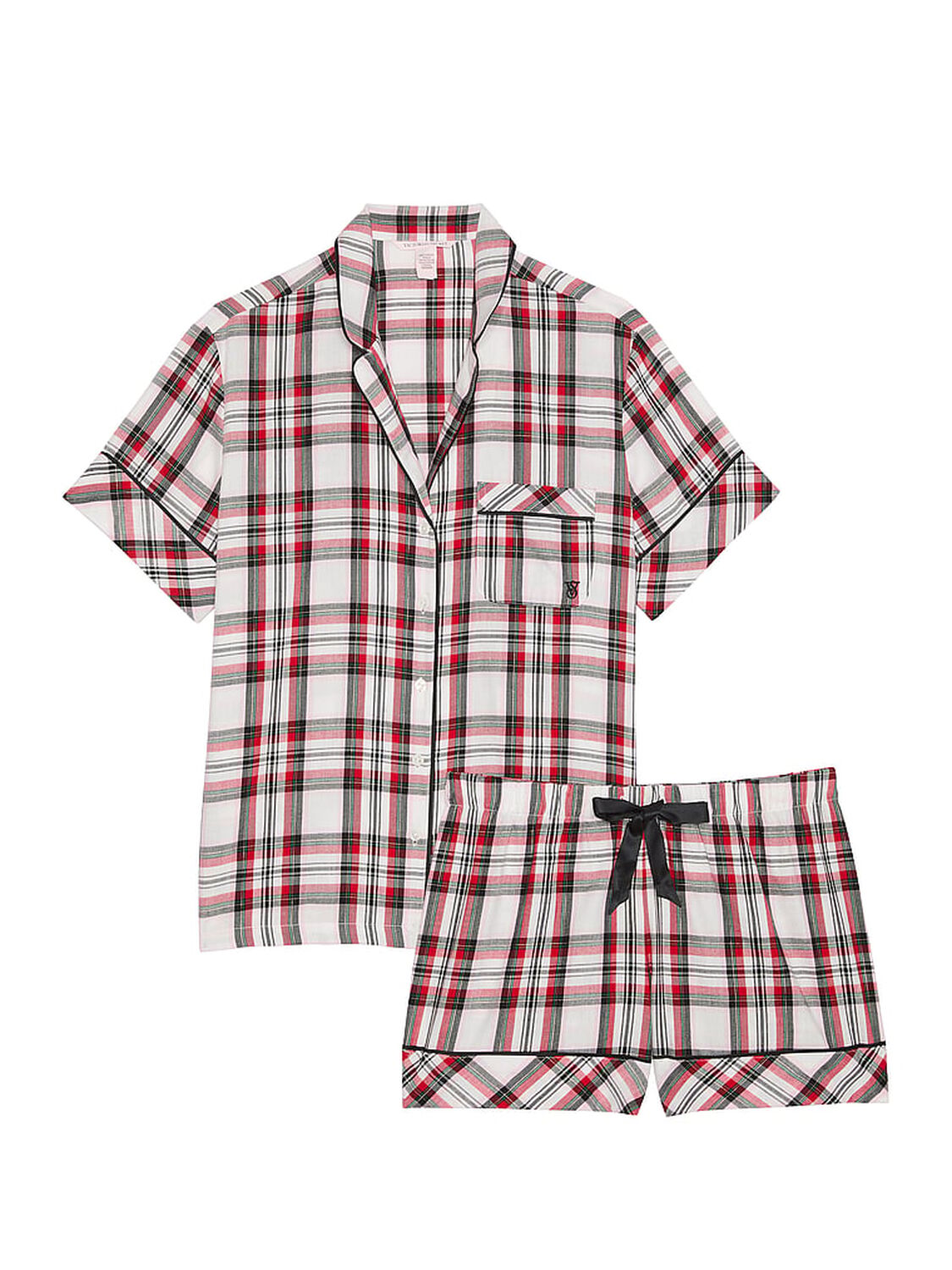 vs Victoria's Secret Flannel Short Pajama Set White Traditional Plaid 3 of 3 