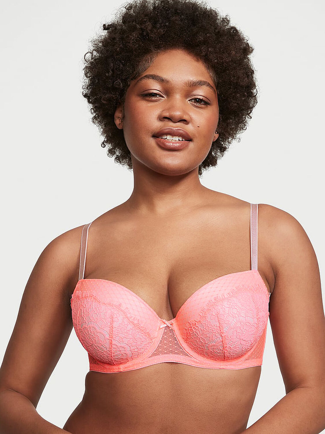 vs Dream Angels Lace Lightly Lined Demi Bra Neon Nectar 1 of 4 