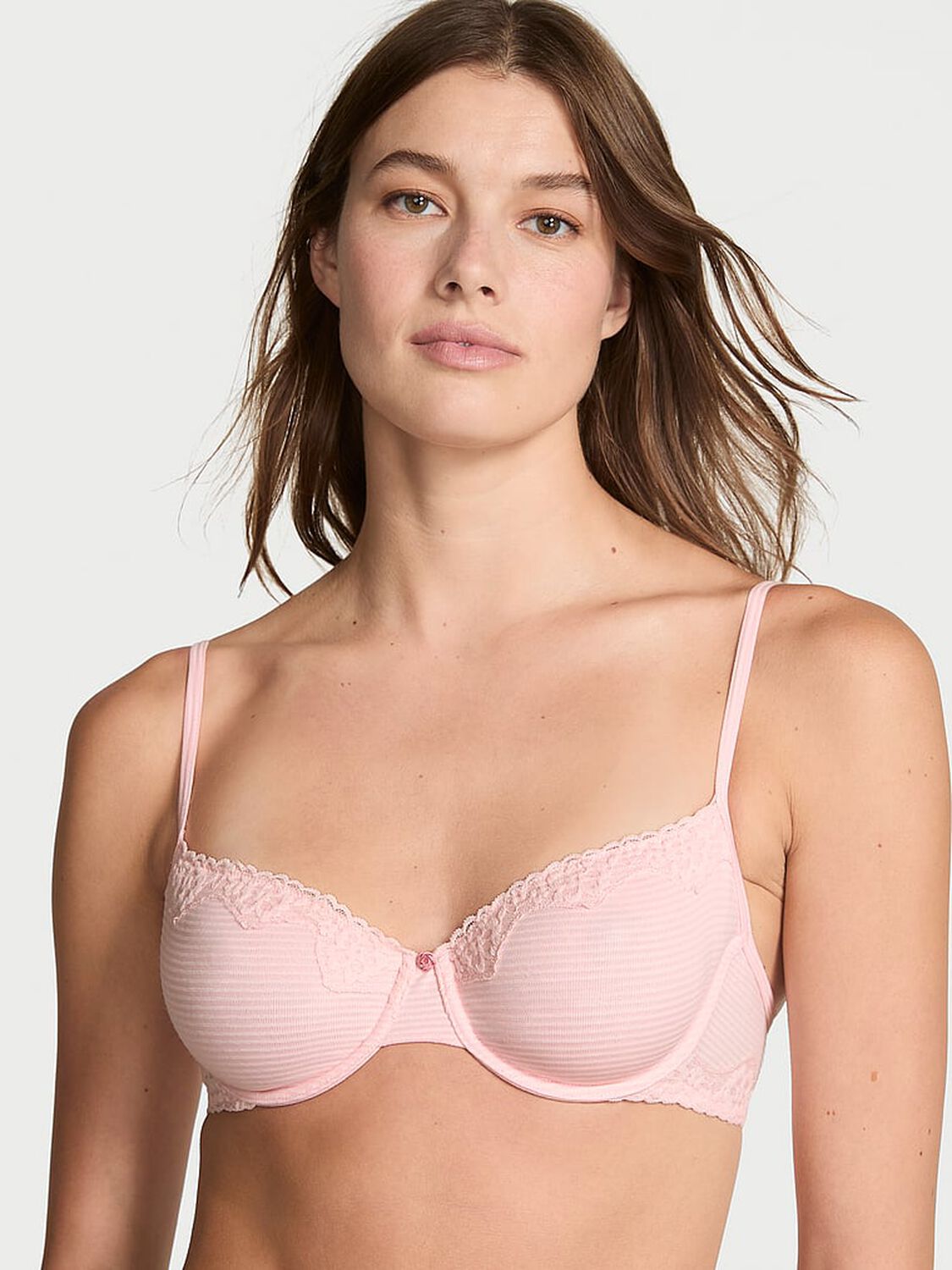 vs The T-Shirt Cotton Shadow Stripe Unlined Demi Bra Angel Pink 1 of 3 