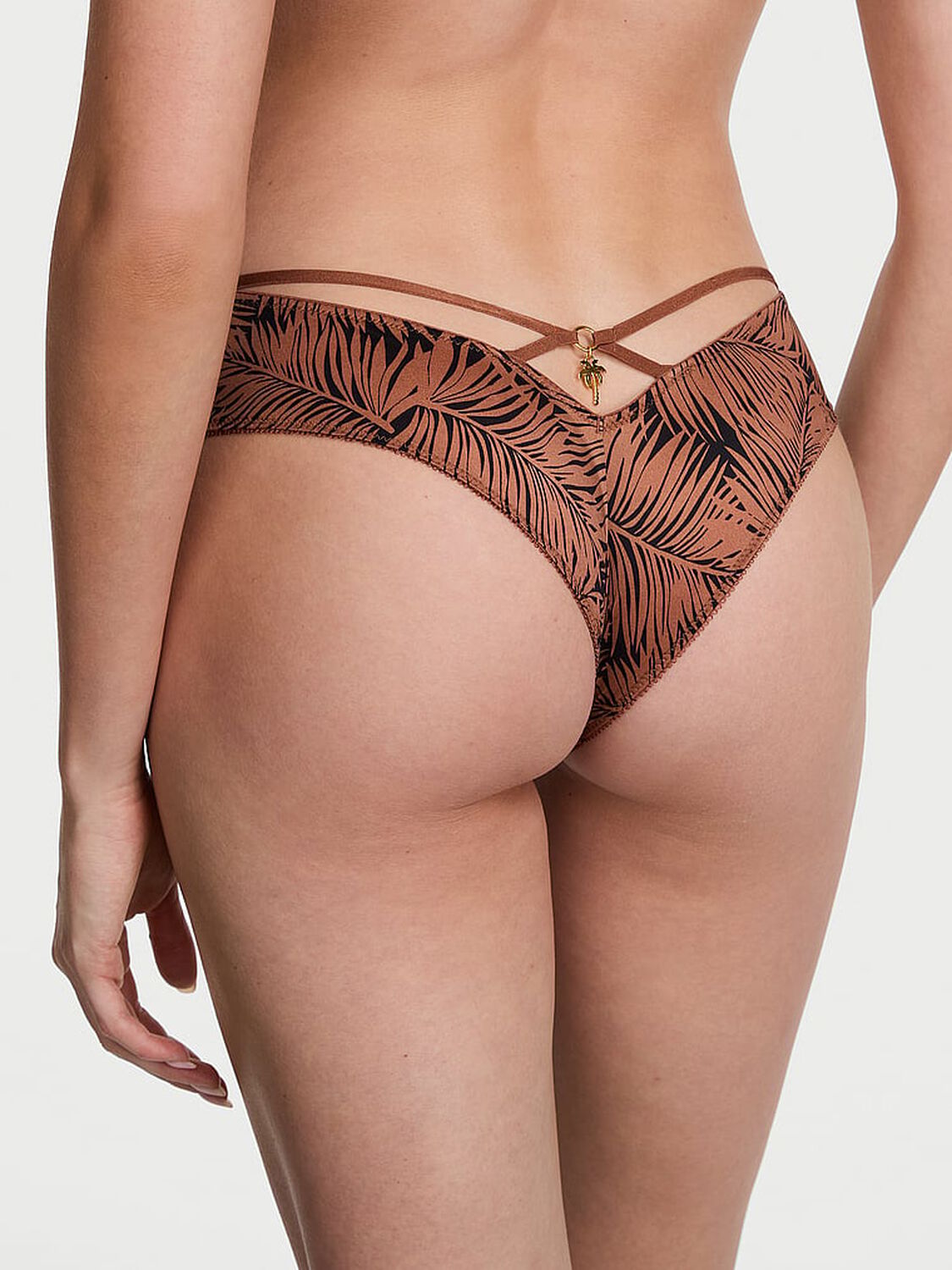 vs Very Sexy Strappy-Back Charm High-Leg Cheeky Panty Cocoa Palms 1 of 3 