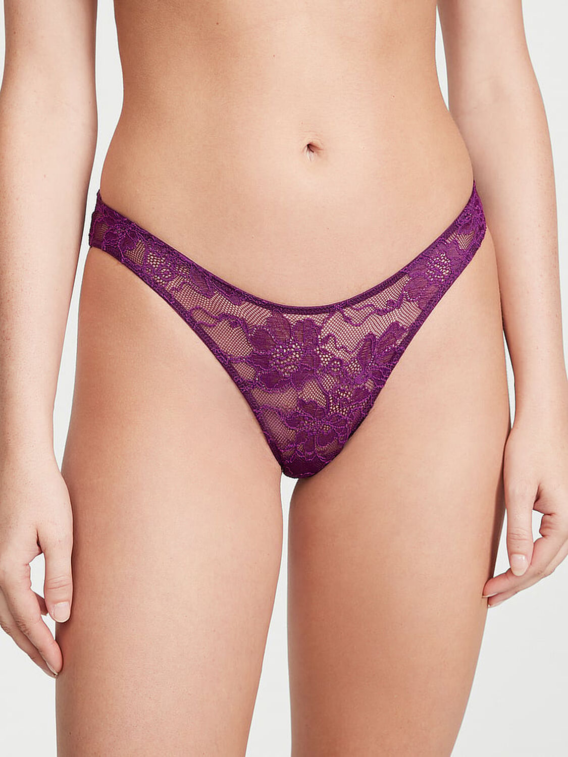 vs Very Sexy Shine Strap Cut-Out Back Lace Brazilian Panty Grape Soda 1 of 4 