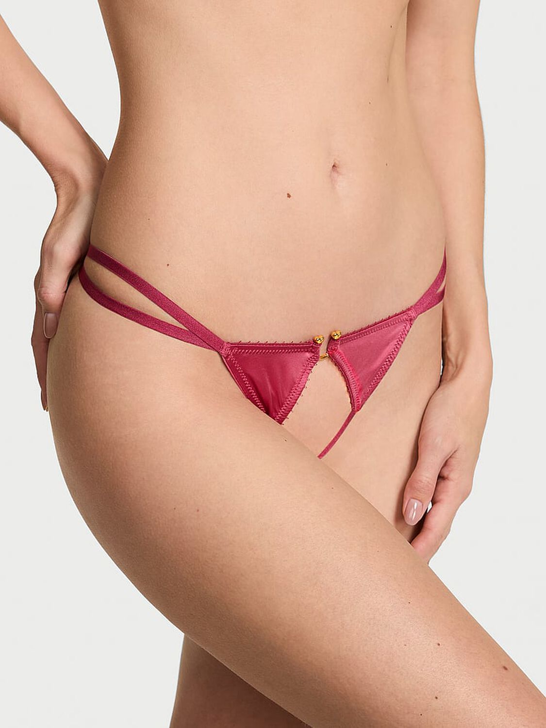 vs Very Sexy Strappy Ring Hardware Crotchless V-String Panty Peony 1 of 3 