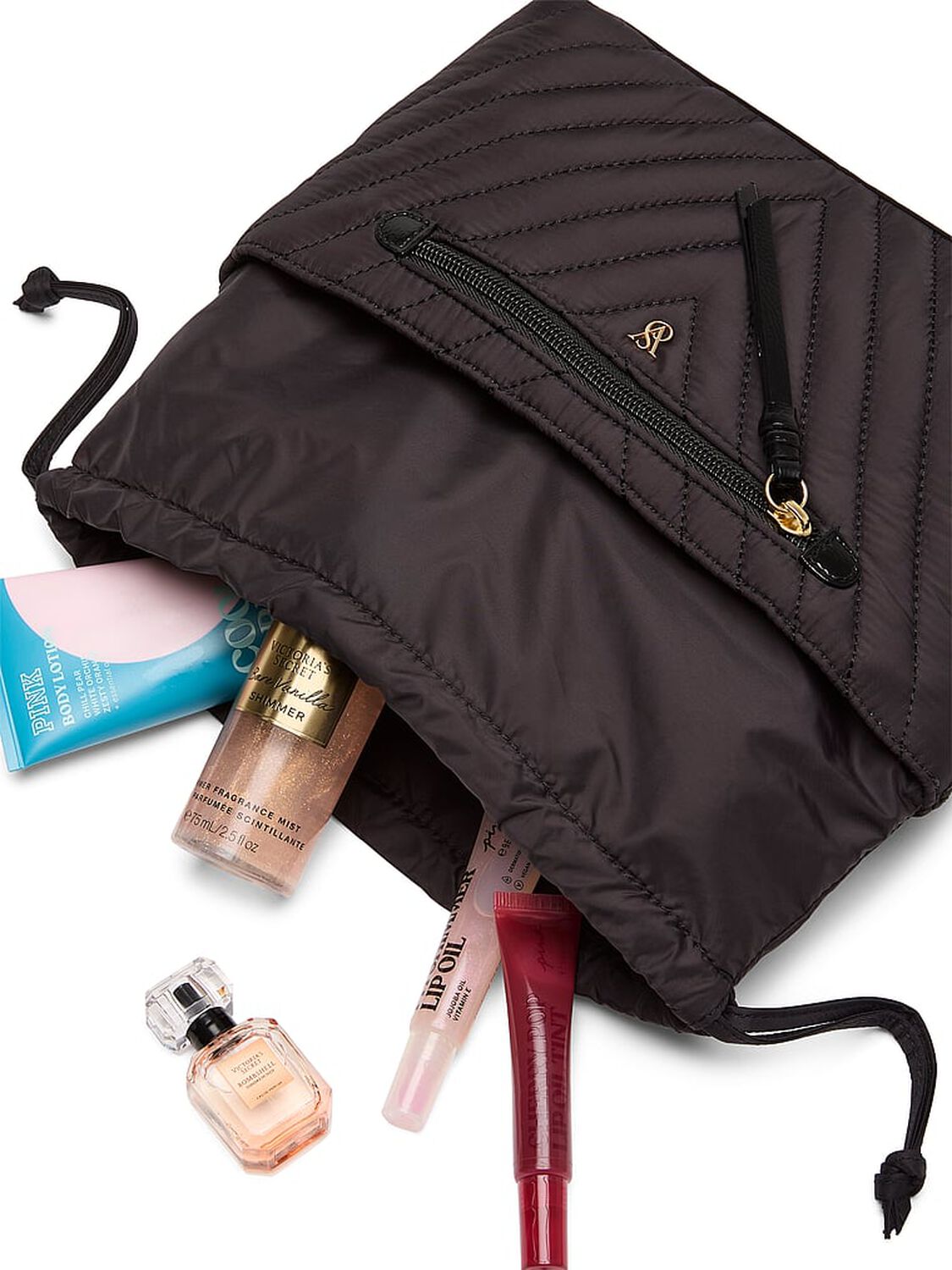 vs Victoria's Secret Cinched Travel Beauty Organizer Bag Black Vquilt 3 of 4 