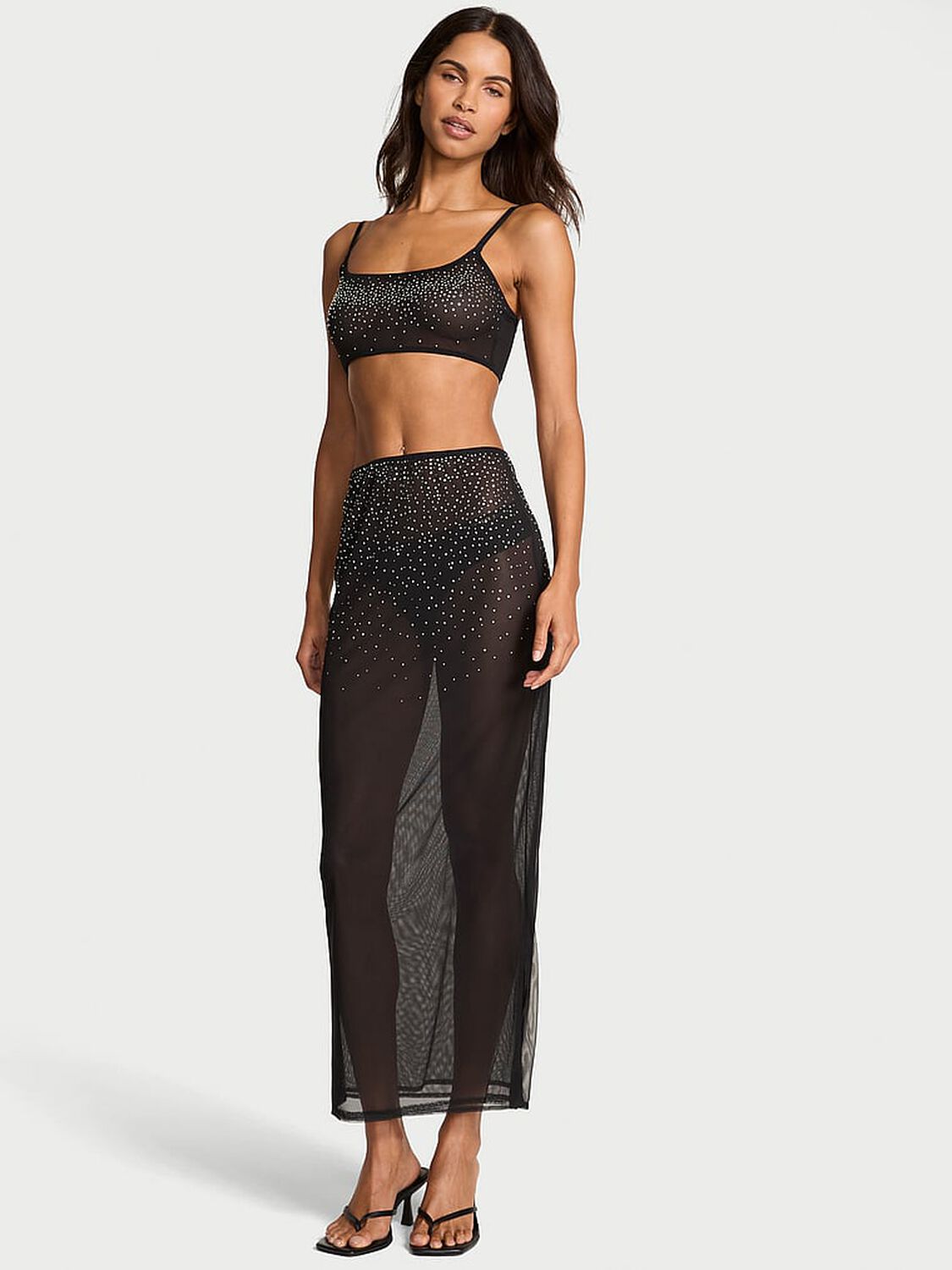 vs Very Sexy Sparkle Crystal Sheer Bralette & Maxi Skirt Set Black 2 of 2 