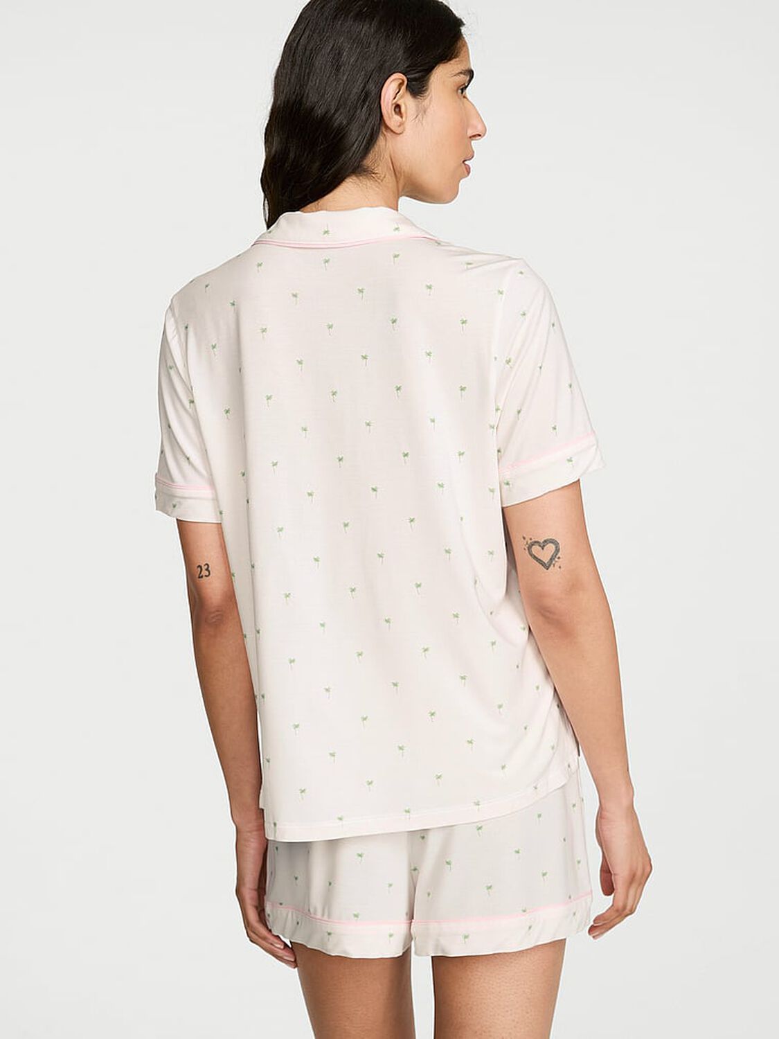 vs Victoria's Secret SoSoft&trade; Modal Short Pajama Set Mini Palm Print W Angel Pink Piping 2 of 2 
