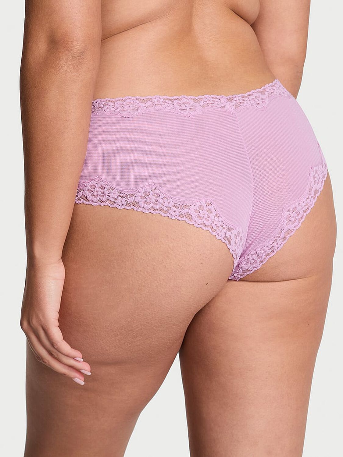 vs Lace Trim Cotton Shadow Stripe Lace-Waist Cheeky Panty Bikini Pink 2 of 2 