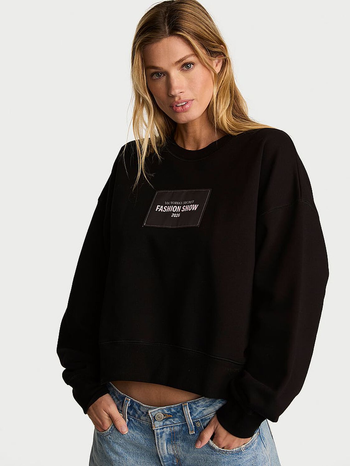 vs Angel Essentials VSFS '26 Iconic Fleece Crop Crewneck Sweatshirt Black 2 of 4 