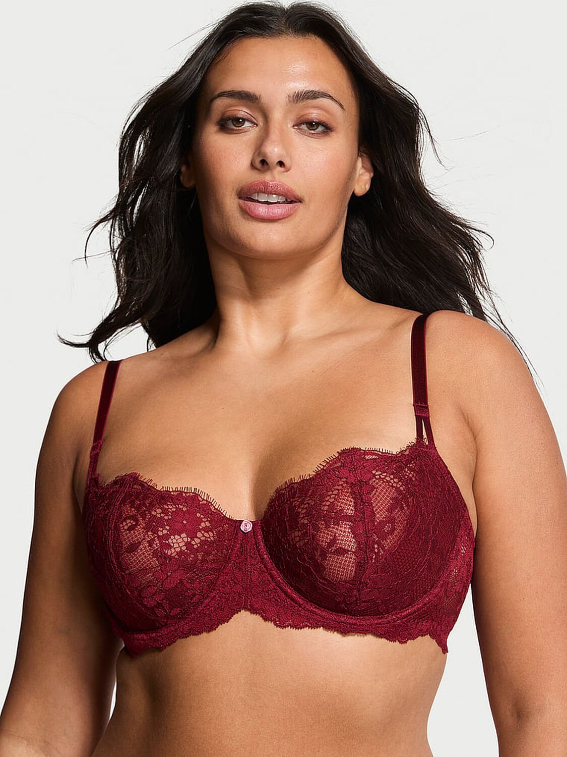 vs Dream Angels Wicked Unlined Lace Balconette Bra Sangria Red 1 of 2 