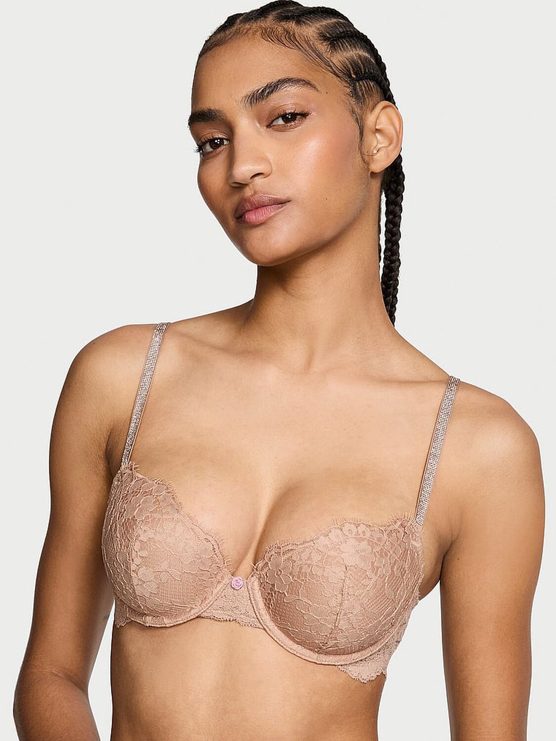 vs Dream Angels Twinkle Strap Lace Classic-Coverage Demi Bra Praline 1 of 4 