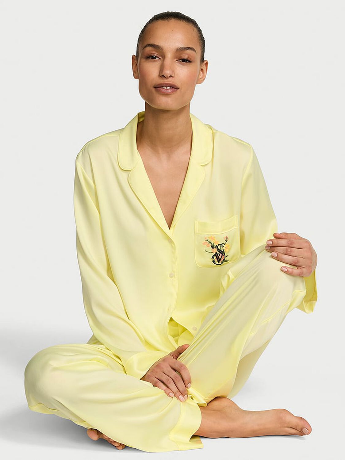 vs Victoria's Secret Signature Satin Long Pajama Set Lemonade 1 of 2 