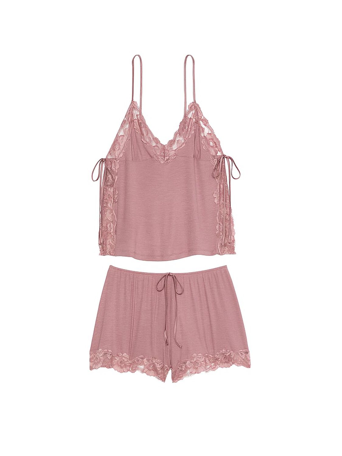 vs Victoria's Secret Ribbed Modal & Lace Cami Shorts Set Nostalgia Rose 3 of 3 