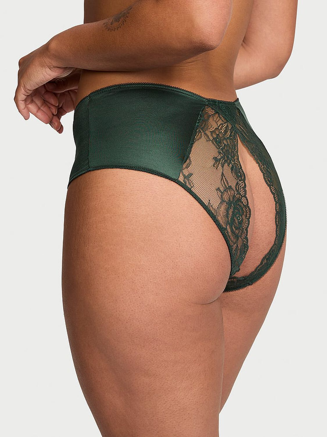 vs Very Sexy Rose Lace Crotchless Cheeky Panty Botanical Green 2 of 4 