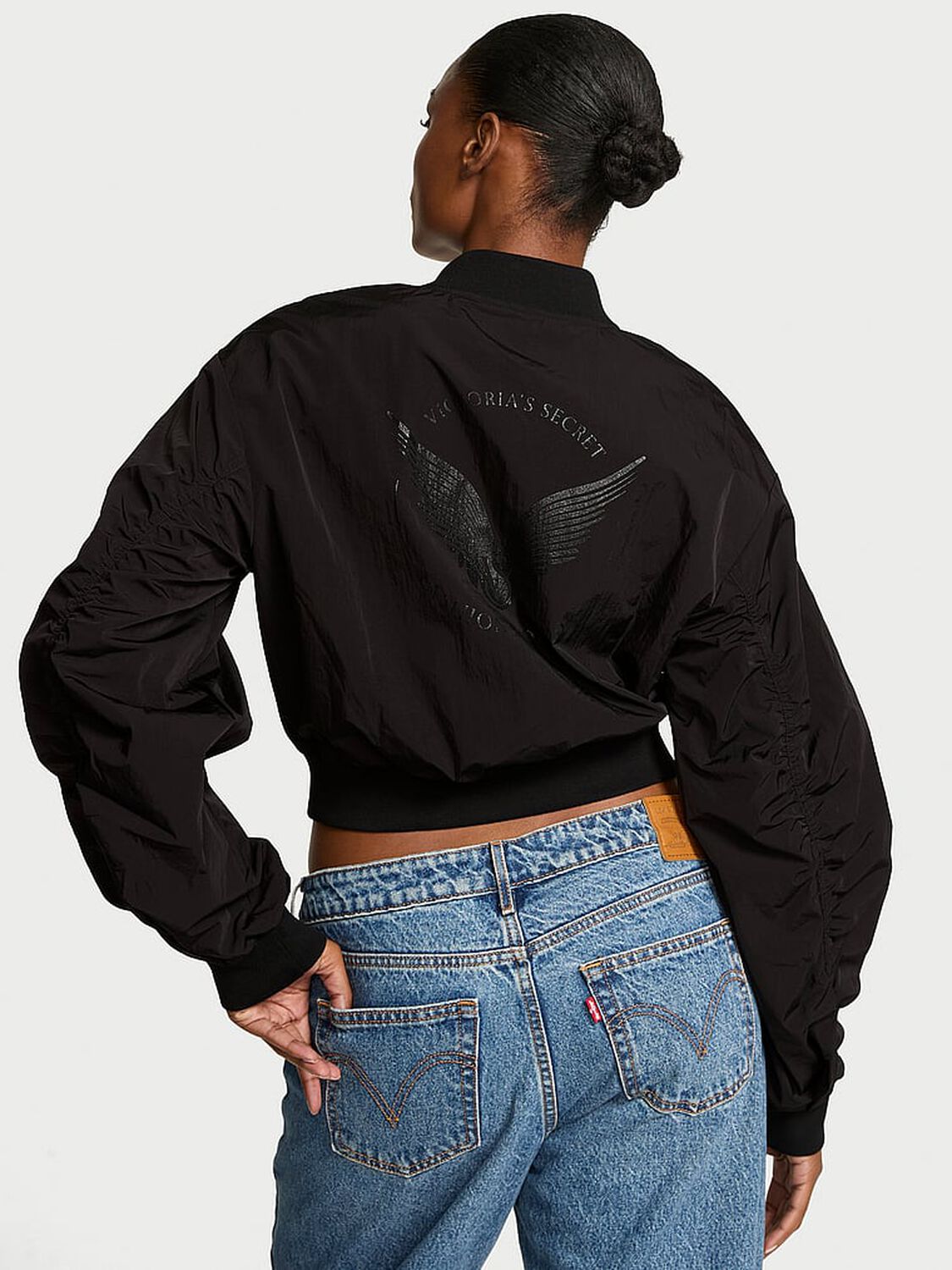 vs Angel Essentials In-Flight Cropped Bomber Jacket Pure Black 2 of 4