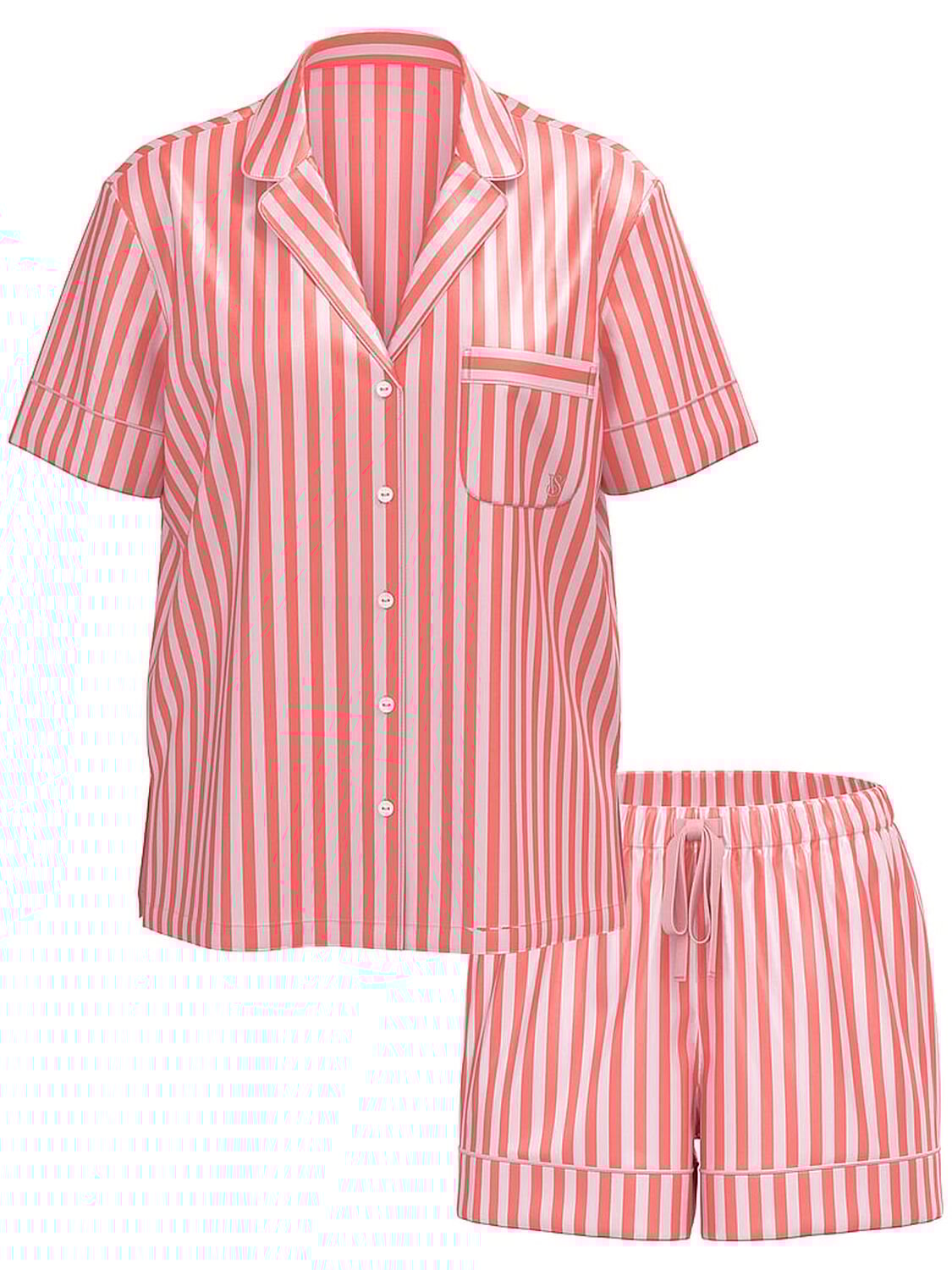 vs Victoria's Secret Glazed Satin Short Pajama Set Pretty Blossom Stripes 1 of 4 