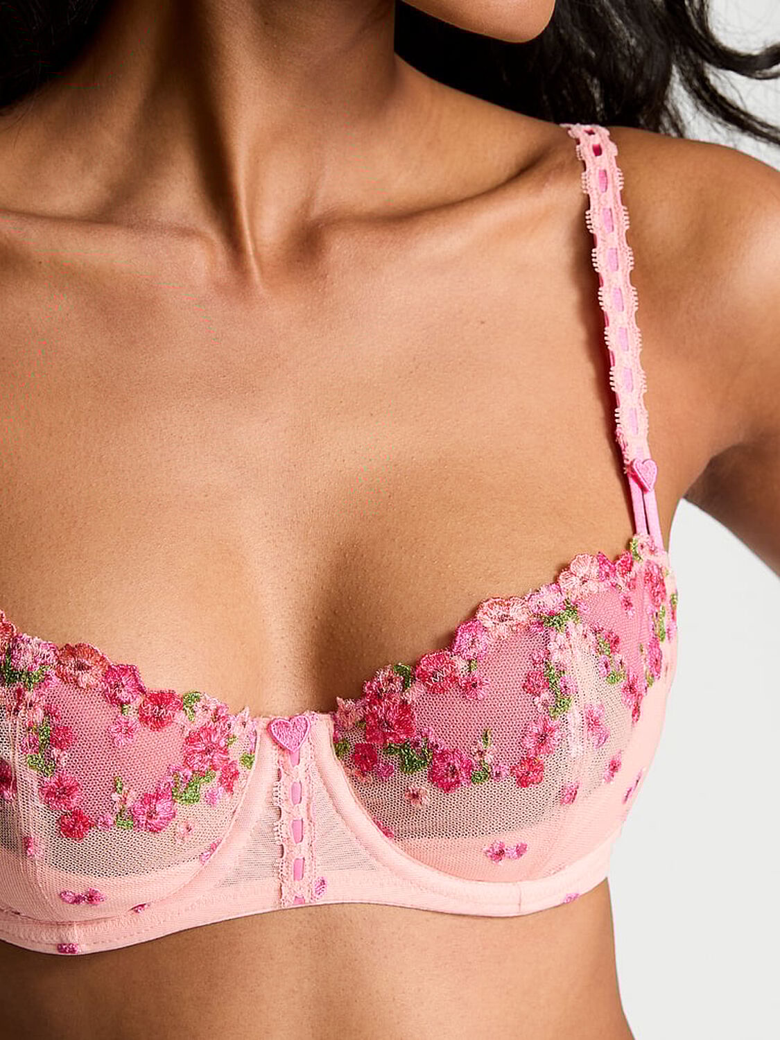 vs Dream Angels Wicked Hearts & Roses Embroidery Unlined Balconette Bra Pink Hearts & Roses 4 of 4 