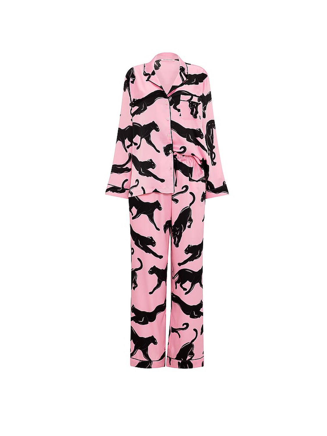 vs Victoria's Secret Signature Satin Long Pajama Set Pink Panthers 3 of 3 