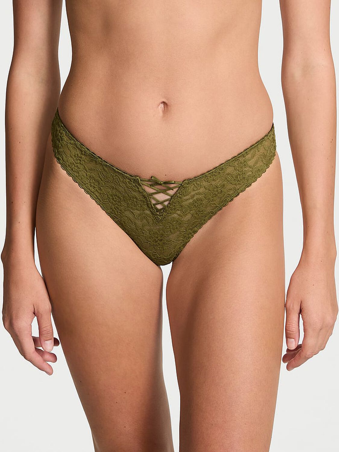vs The Lacie Lacie Lace-Up Bow Thong Panty Green Chameleon 1 of 4 