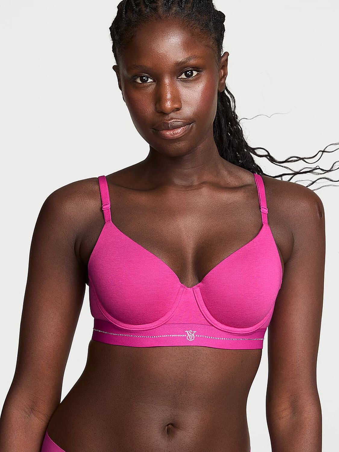 vs The T-Shirt Signature Shine Cotton Lightly Lined Demi Bra Pink Fire 1 of 3 
