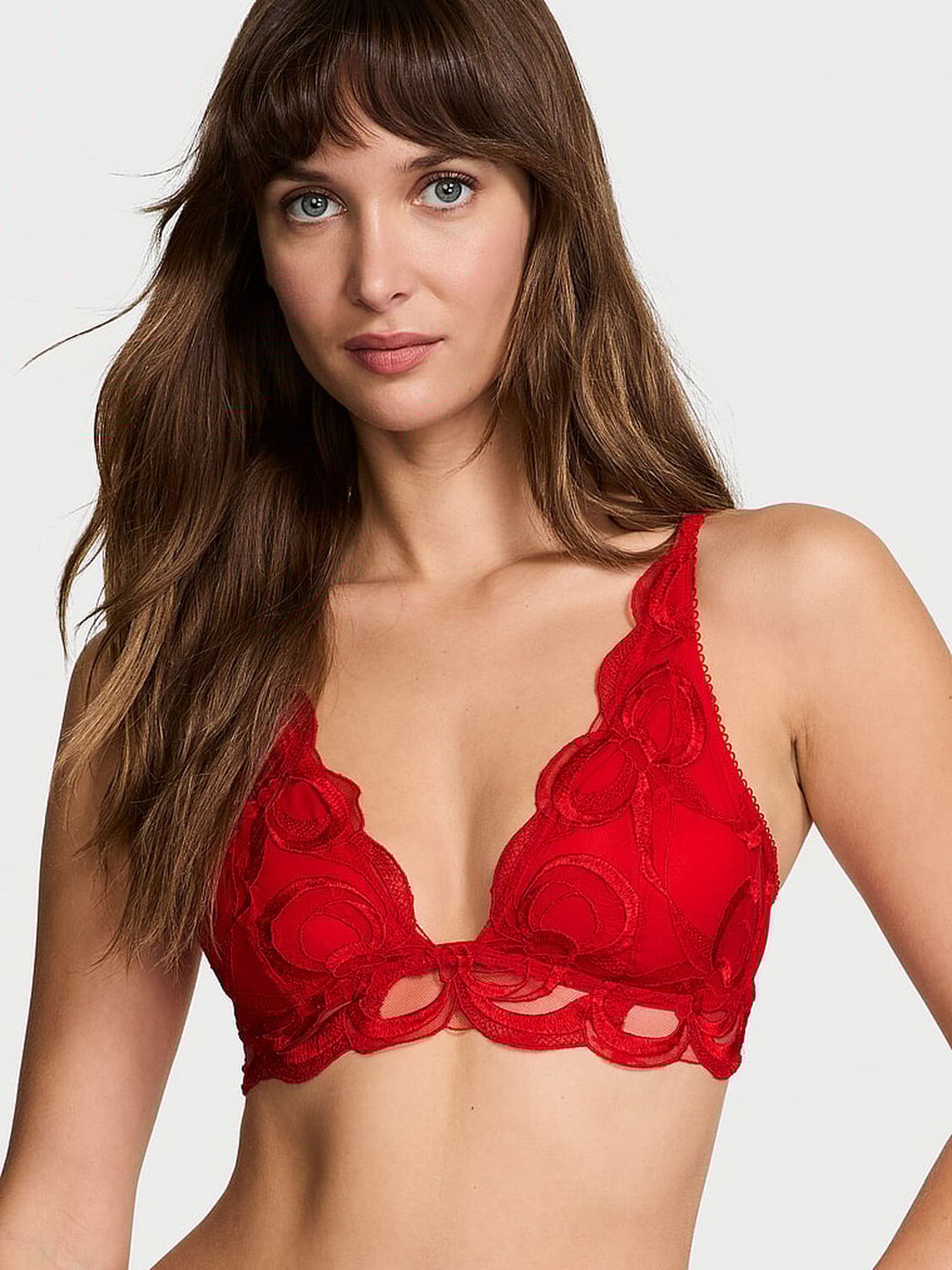 vs Dream Angels Tied-with-a-Bow Embroidery Triangle Bra Bright Vermillion 1 of 4 