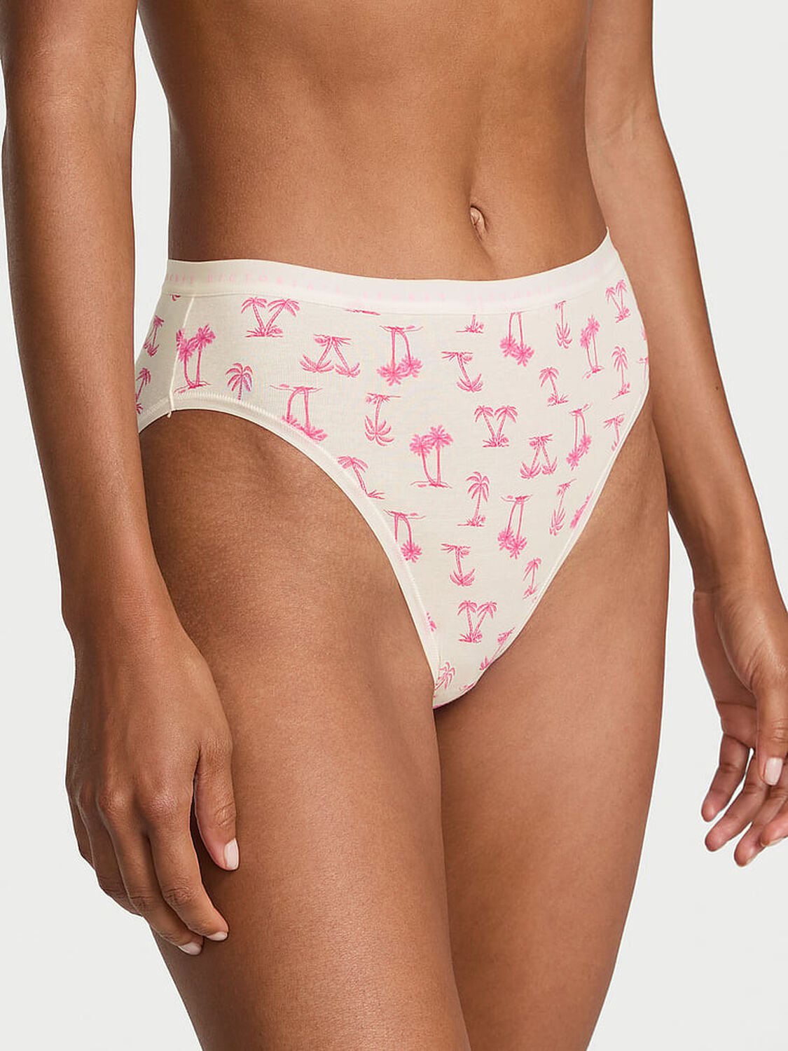vs Victoria's Secret Stretch Cotton High-Leg Brief Panty White & Pink Palms 3 of 3 