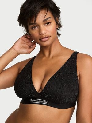 Lace Shine Logo Wireless Plunge Bralette