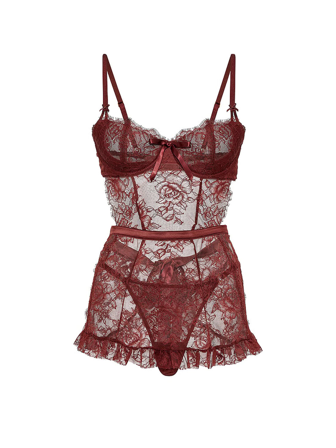 vs Very Sexy Wicked Unlined Rose Lace Apron Set Dark Chili 3 of 3 