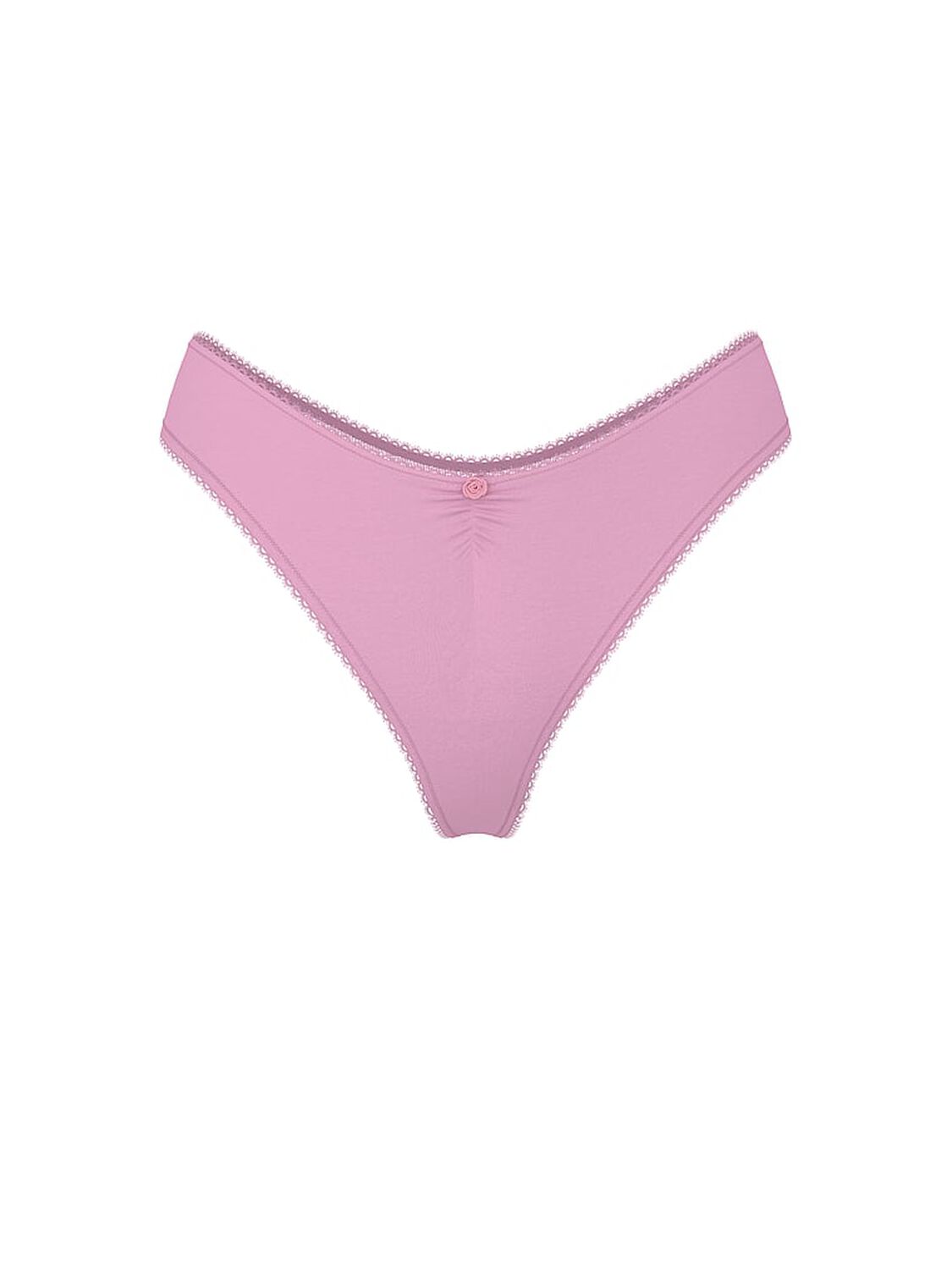 vs Victoria's Secret Stretch Cotton Heart Lace High-Leg Scoop Thong Panty Bikini Pink 3 of 3 