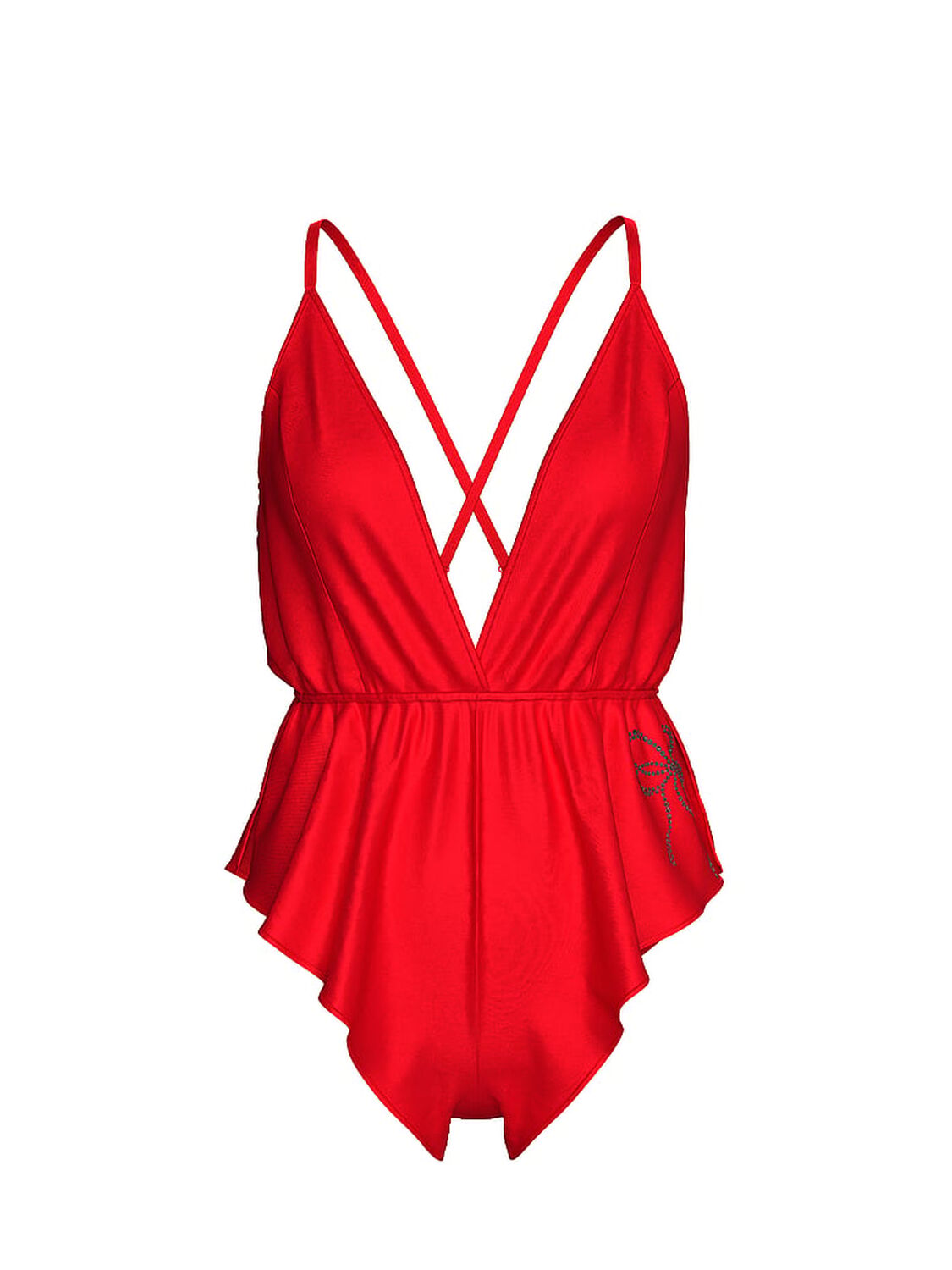 vs Victoria's Secret Satin Sparkle Bow Flutter Romper Bright Vermillion 3 of 4 