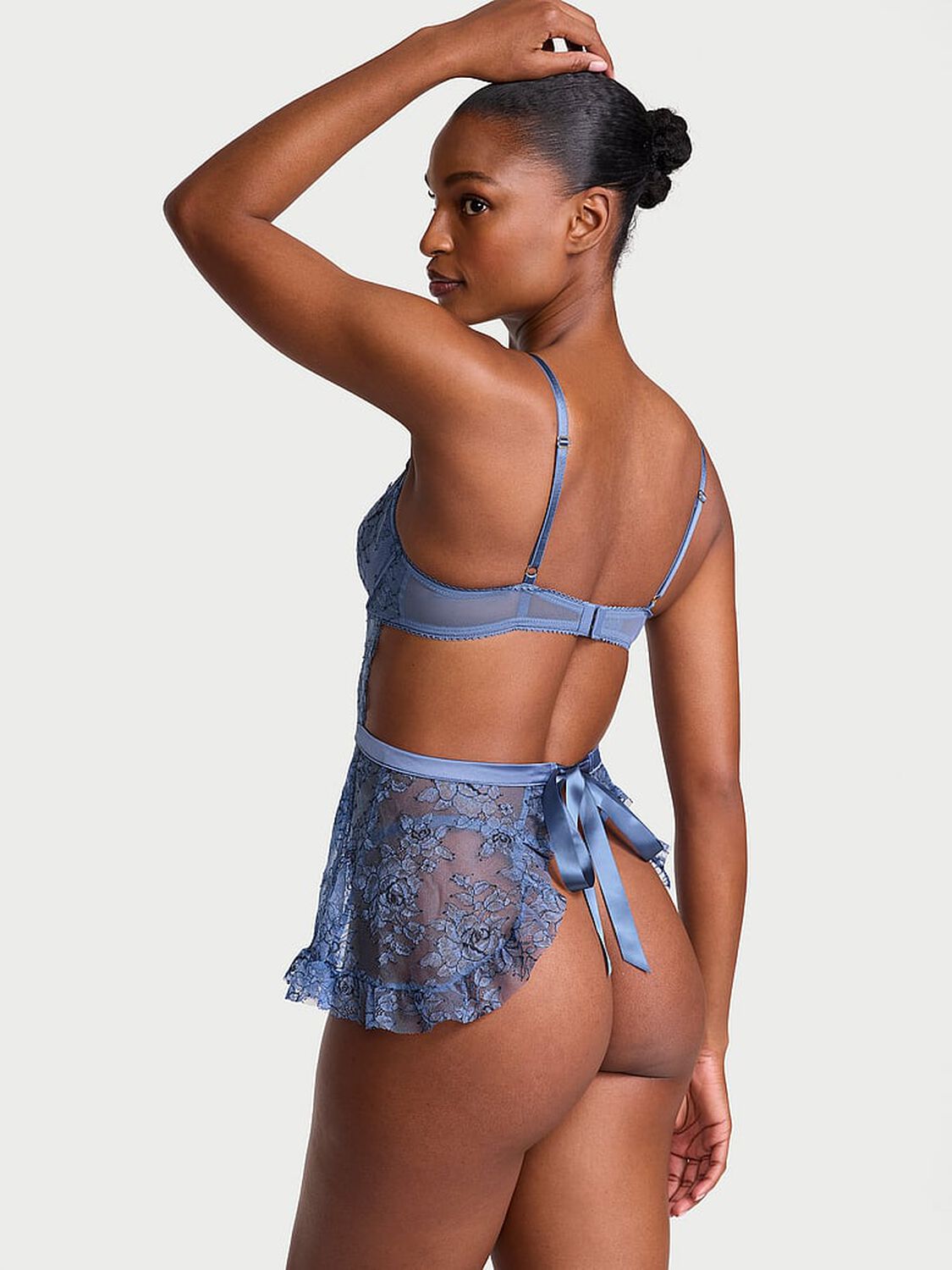 vs Very Sexy Wicked Unlined Denim Rose Lace Apron Set Denim Blue 2 of 3 