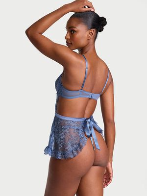 Wicked Unlined Denim Rose Lace Apron Set