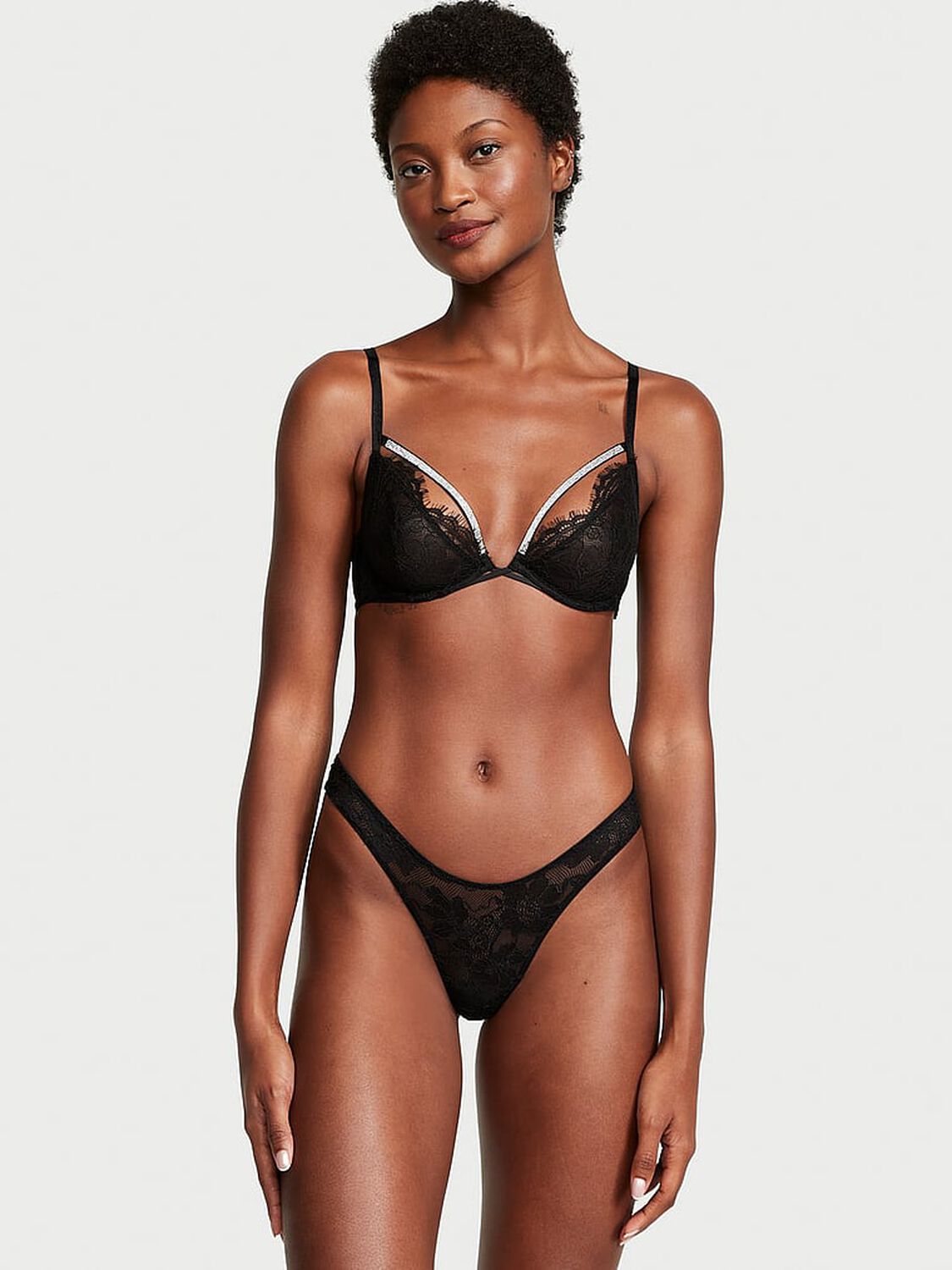 vs Very Sexy Shine Strappy Unlined Lace Low-Cut Demi Bra 4 of 5 