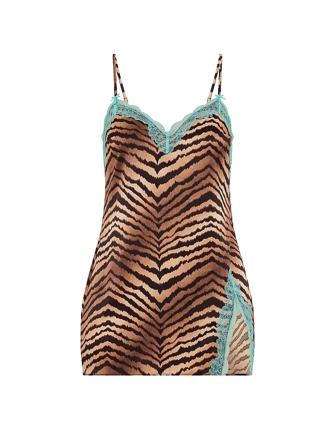 vs Victoria's Secret Tease Satin Lace-Trim Mini Slip Dress Tiger Stripes 3 of 3 