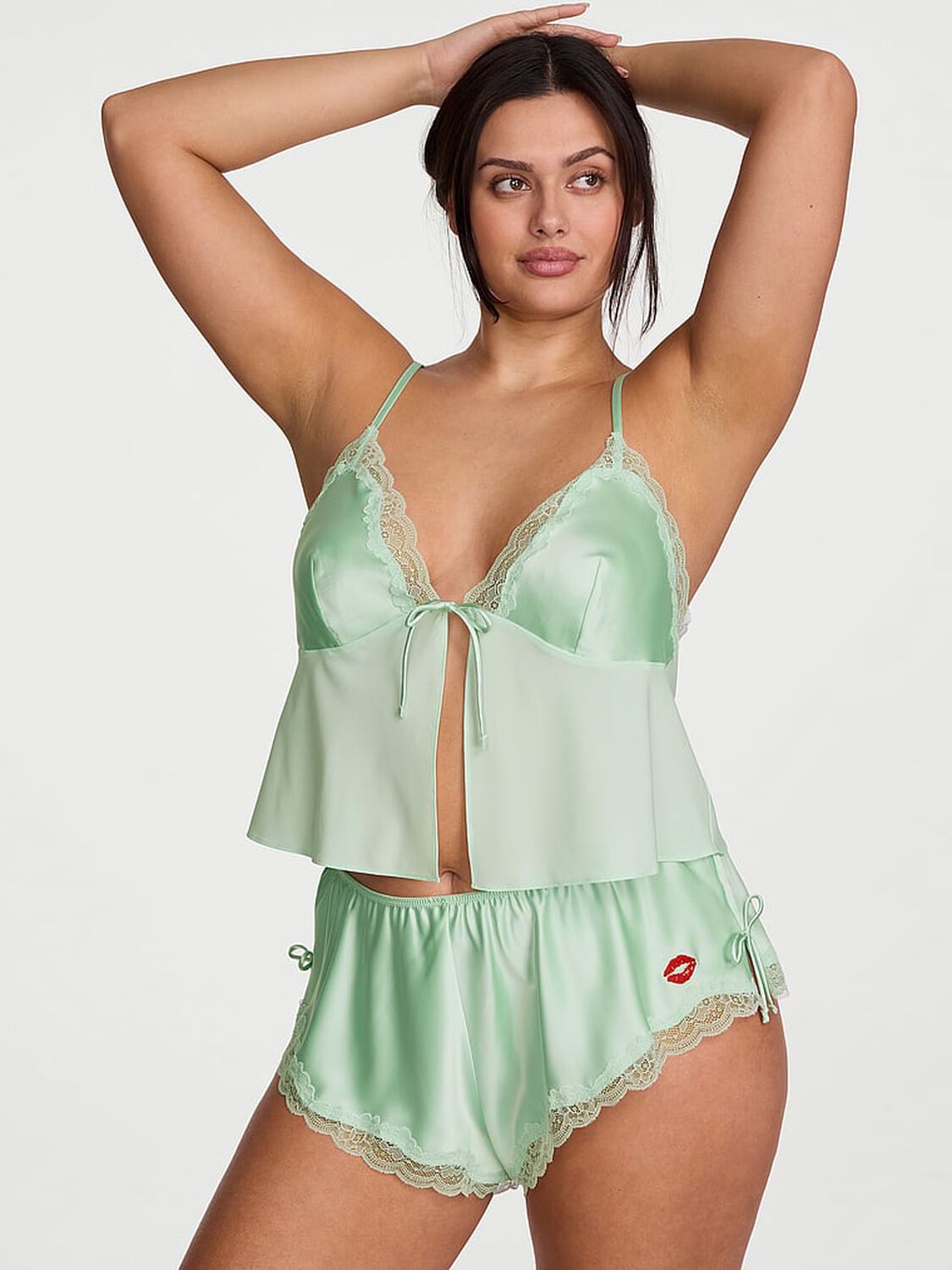 vs Victoria's Secret Tease Satin & Chiffon Flyaway Cami Set Mint 1 of 2 