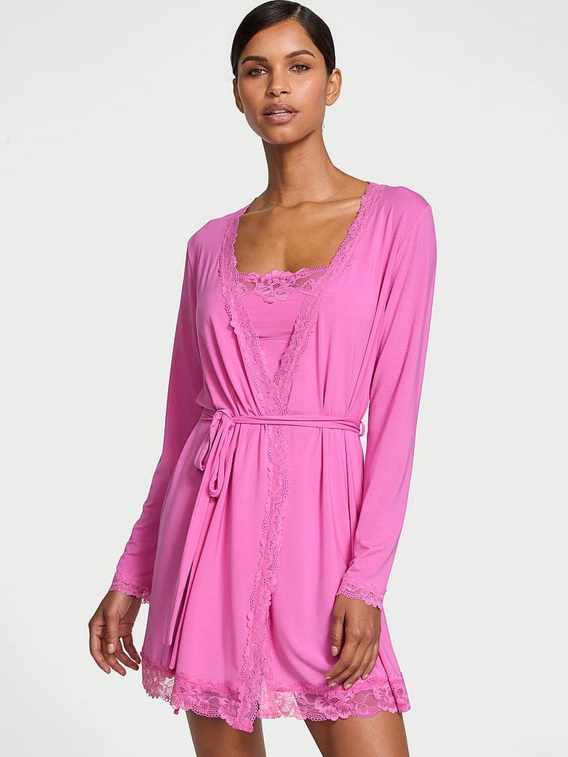 vs Victoria's Secret Modal Soft Lace-Trim Wrap Robe 1 of 4 