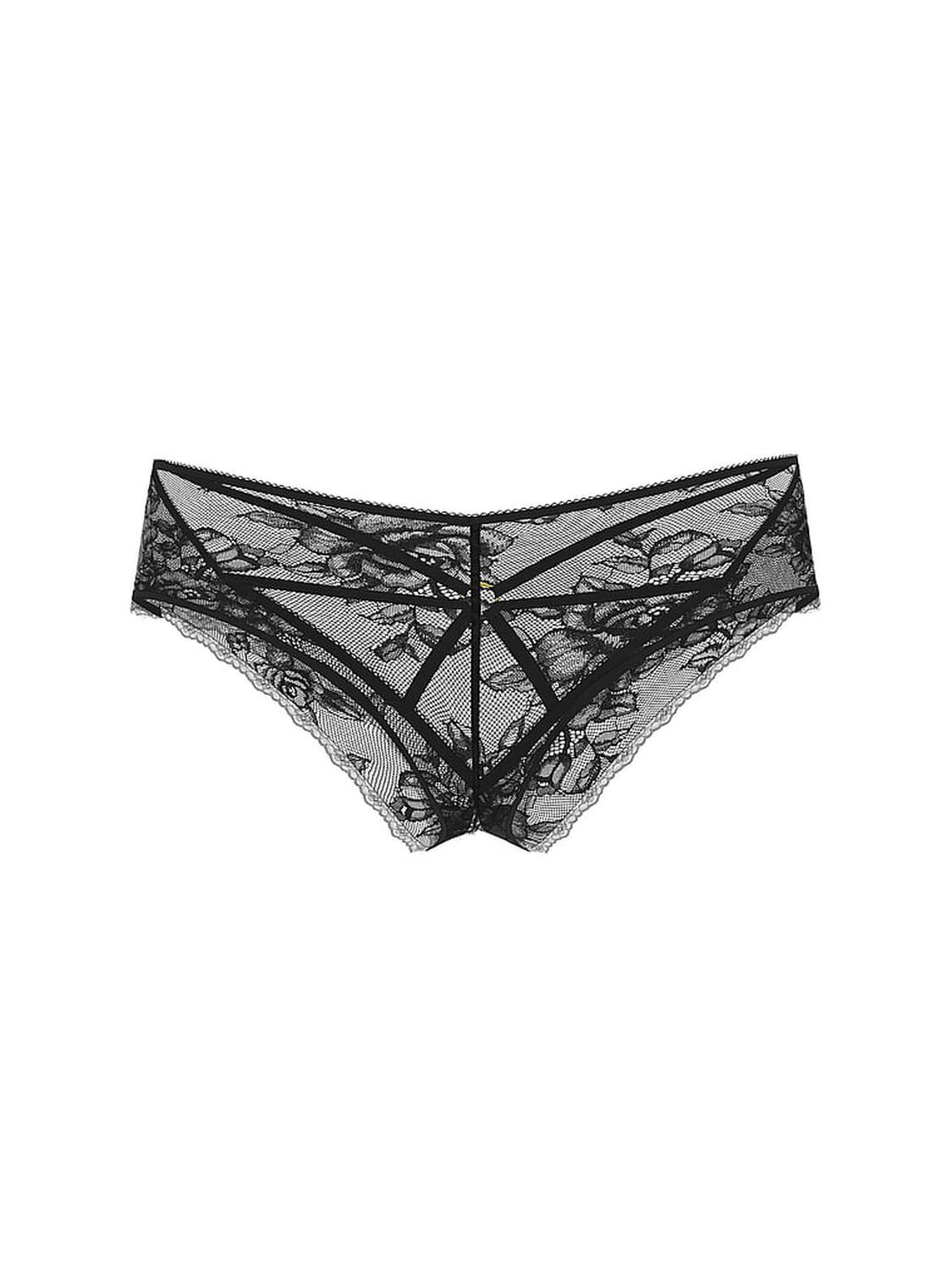 vs Very Sexy Lace Strappy Hardware Open-Gusset Cheeky Panty Black 3 of 3 