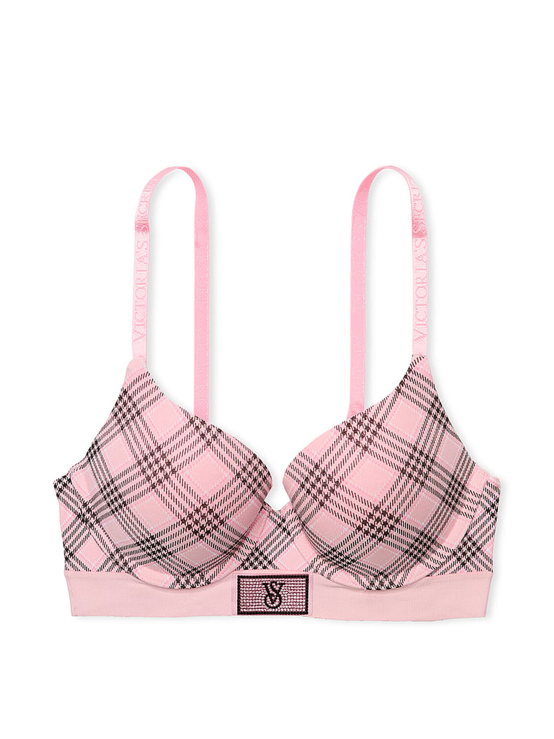 vs The T-Shirt Shine Patch Push-Up Perfect Shape Bra Pink Plaid 3 of 4 