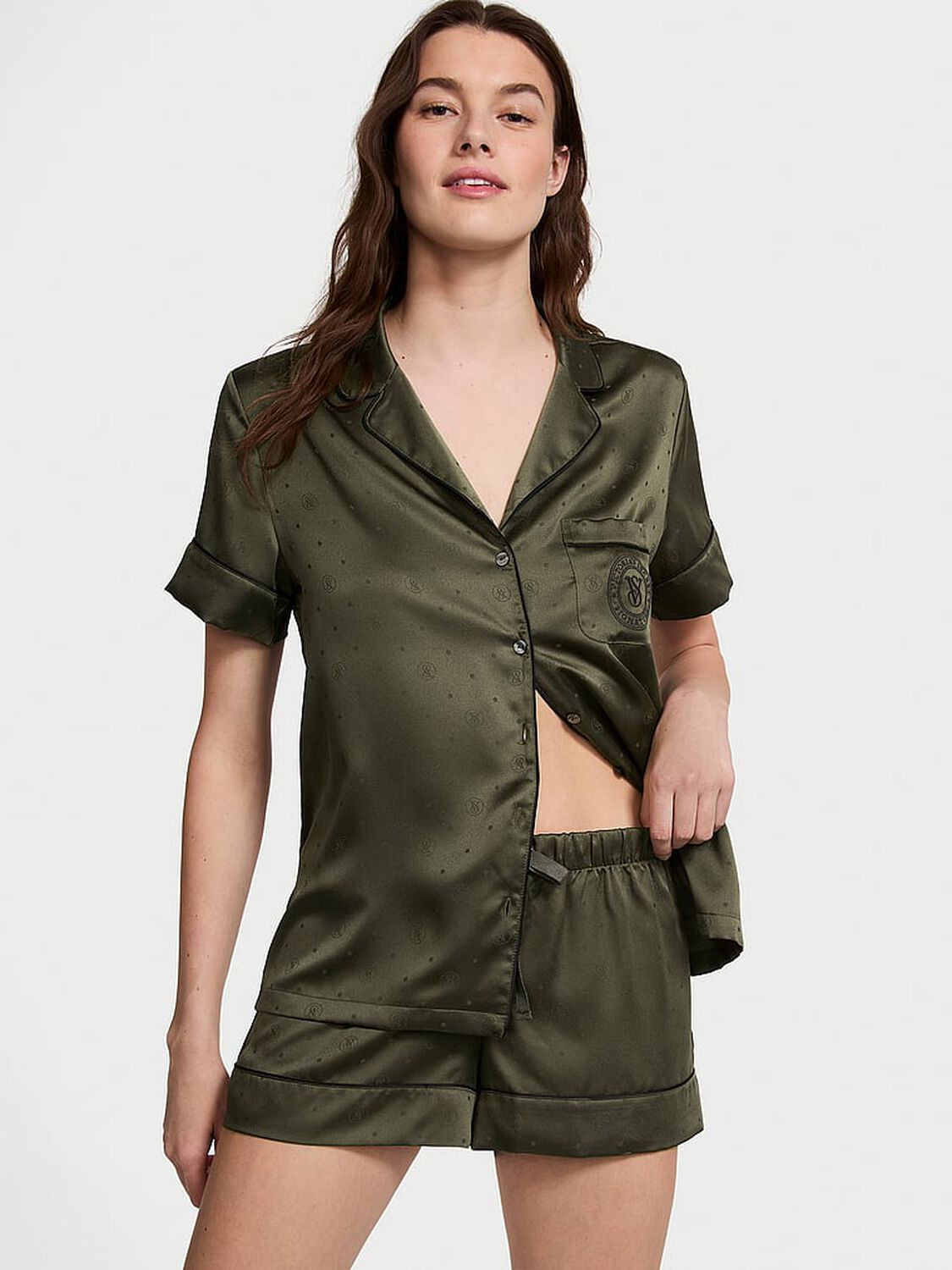 vs Victoria's Secret Satin Short Pajama Set Casual Olive 1 of 4 