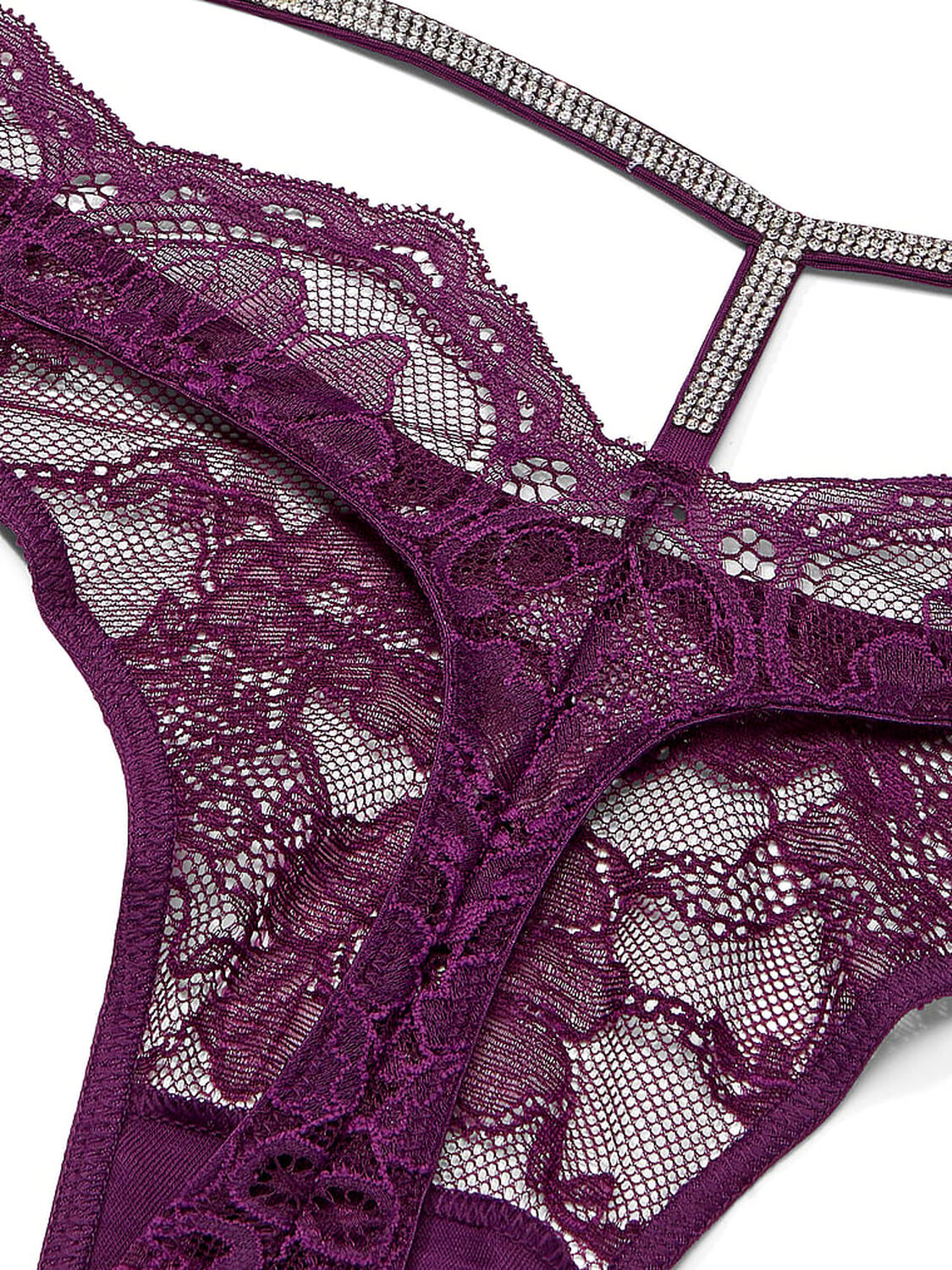 vs Very Sexy Shine Strap Cut-Out Back Lace Thong Panty Grape Soda 4 of 4 