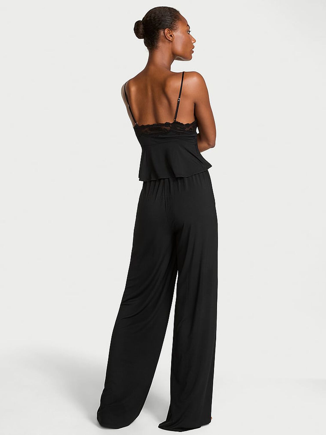 vs Victoria's Secret Modal Soft Lace-Trim Cami & Wide-Leg Pant Set Black 2 of 4 