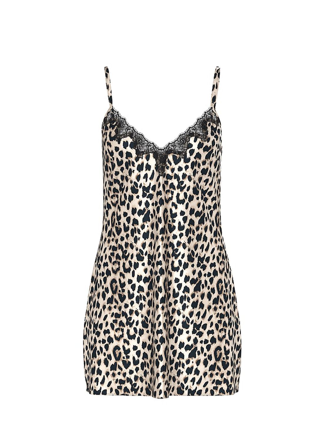 vs Victoria's Secret Satin & Rose Lace Mini Slip Leopard 3 of 3 