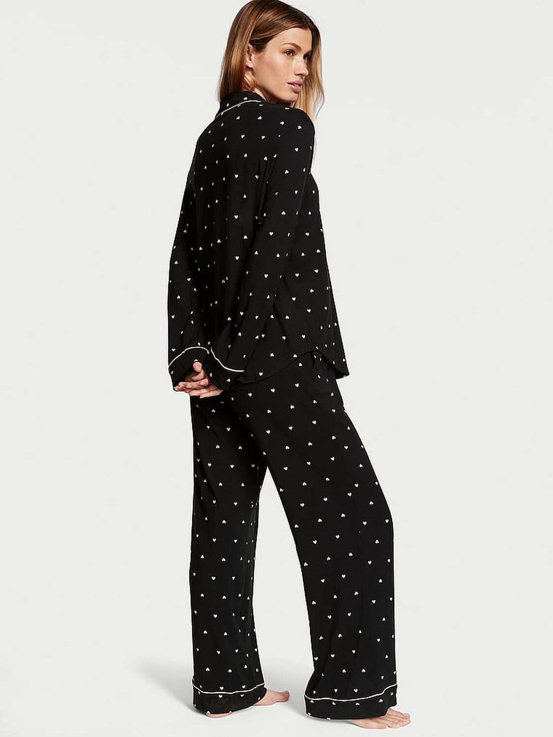vs Victoria's Secret Modal Long Pajama Set Black Heart Dot 2 of 4 